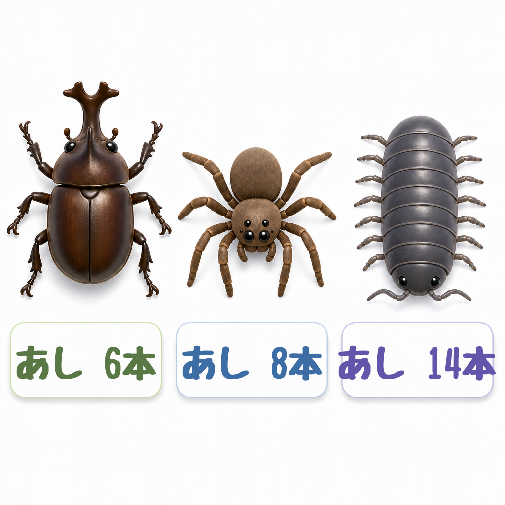図解A:足の数くらべ(昆虫・クモ・甲殻類)