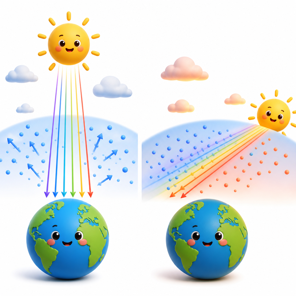 図解B:昼の青空と夕焼けの比較