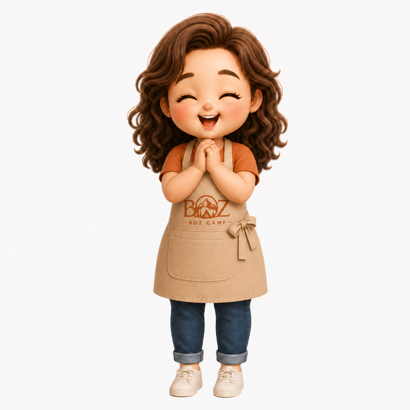 もしまるファミリーの母・ぽかママ。ベージュ×オレンジ、お団子ヘアでコーヒーマグを持つ保育園の先生