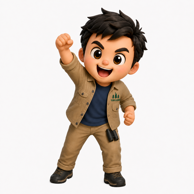もしまるファミリーの父・ワクパパ。カーキ×ネイビー、TRILUNEのキャップとフィールドベスト姿