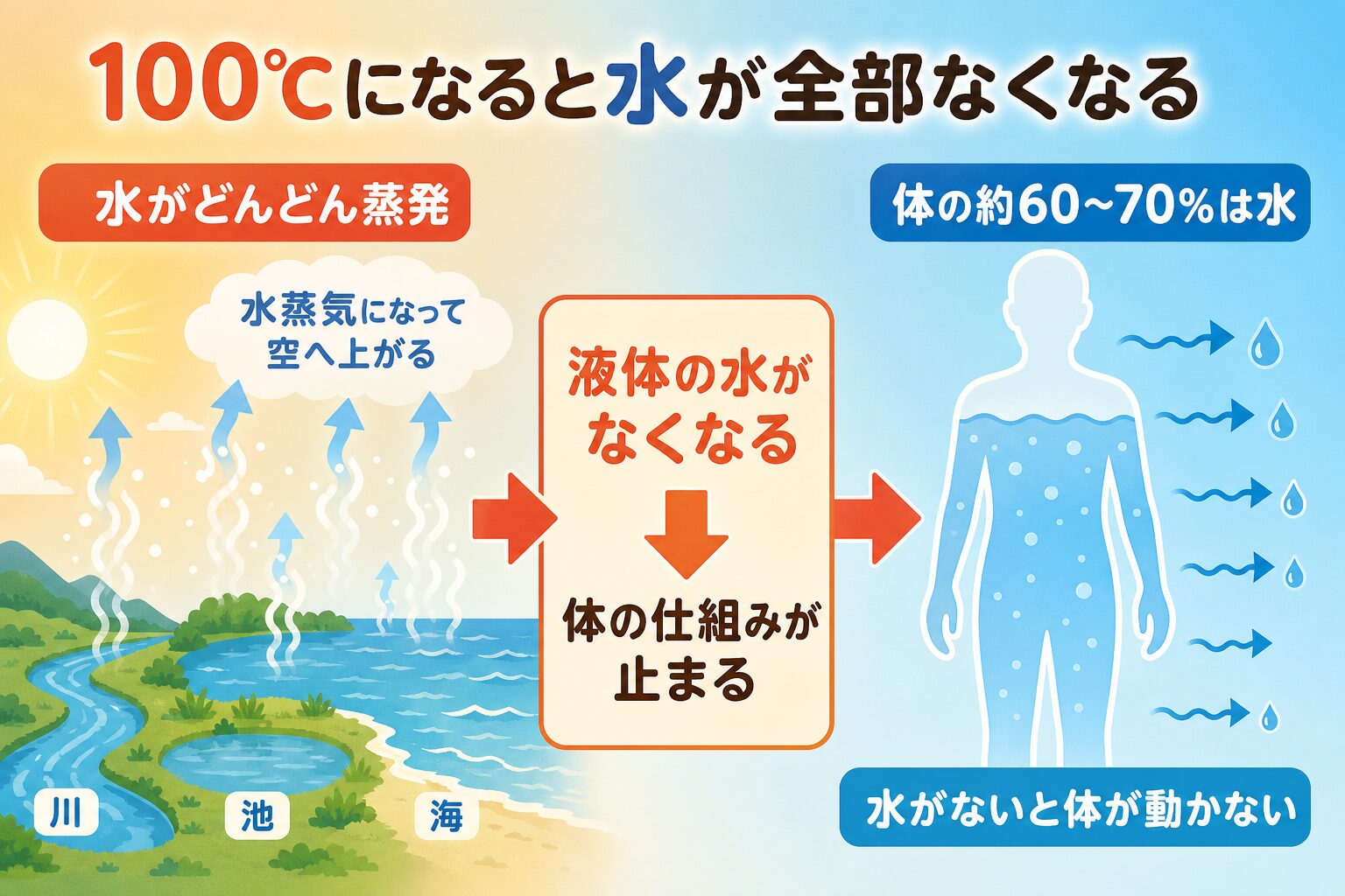 まず一番困ること:水が全部なくなる の図解