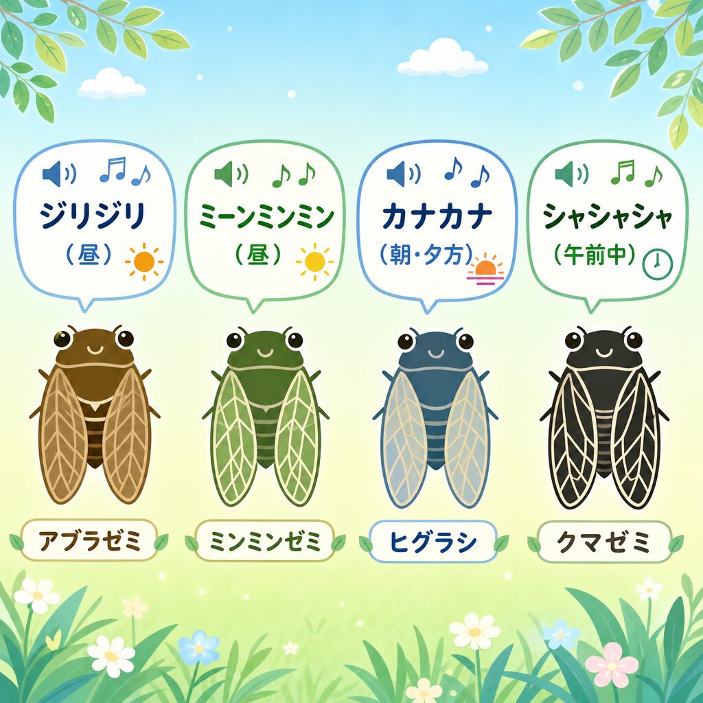 セミの鳴き声で種類がわかる早見図