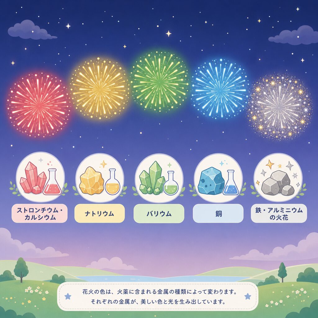 花火の色と金属(炎色反応)の対応表