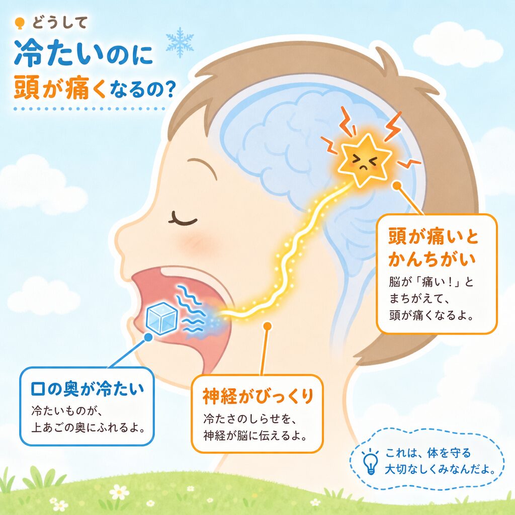 かき氷で頭がキーンとなる仕組みの図解