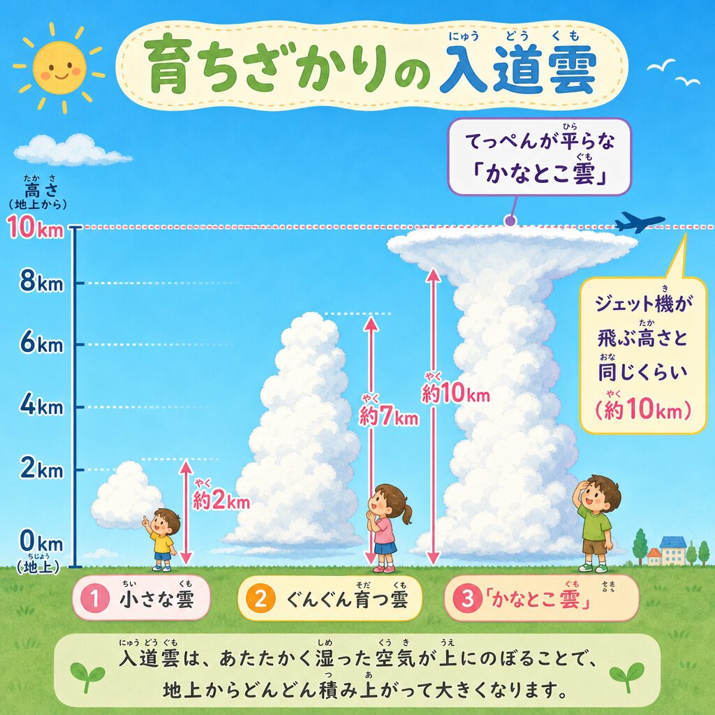 入道雲の高さとかなとこ雲の図解