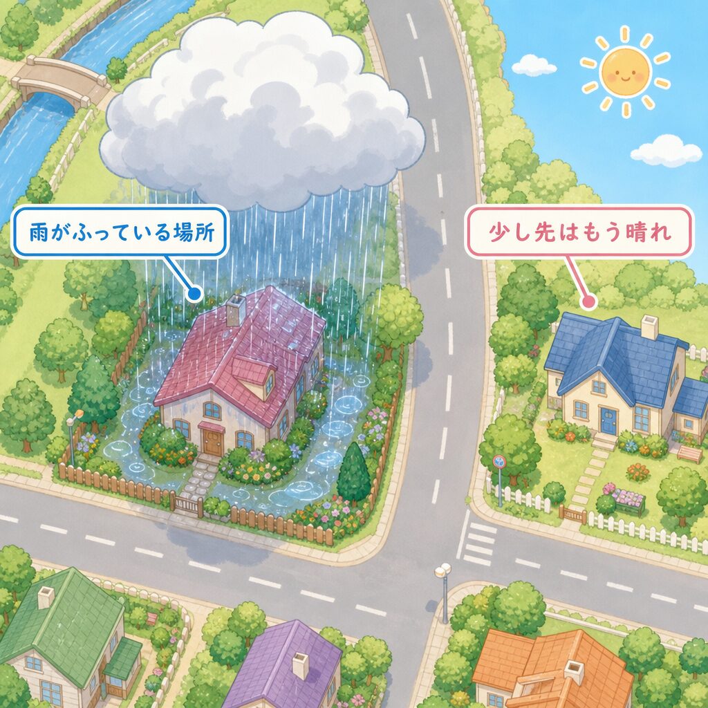 夕立はせまい範囲だけ降る(となりは晴れ)図解