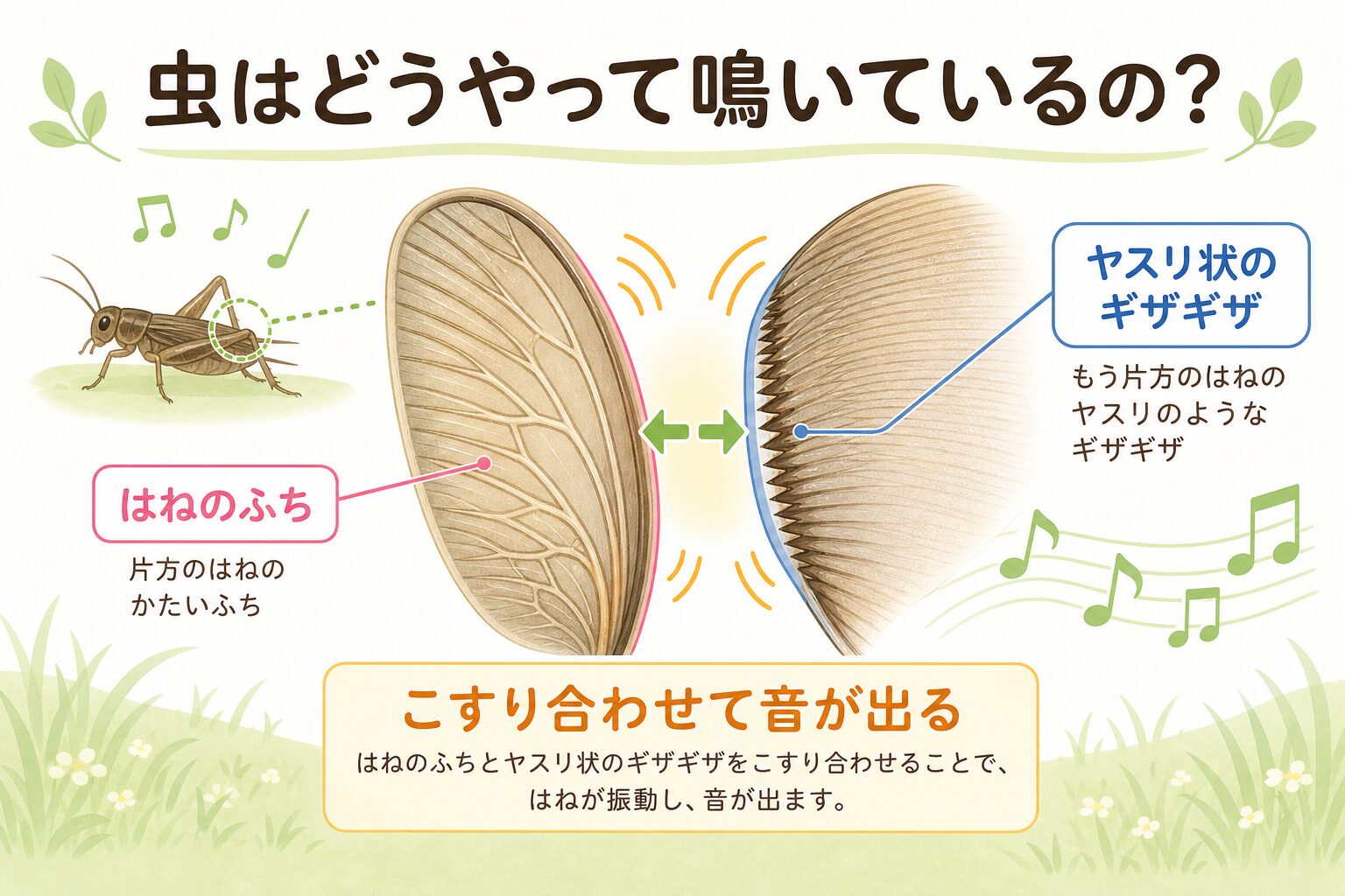 虫はどうやって鳴いているの?を示す図解