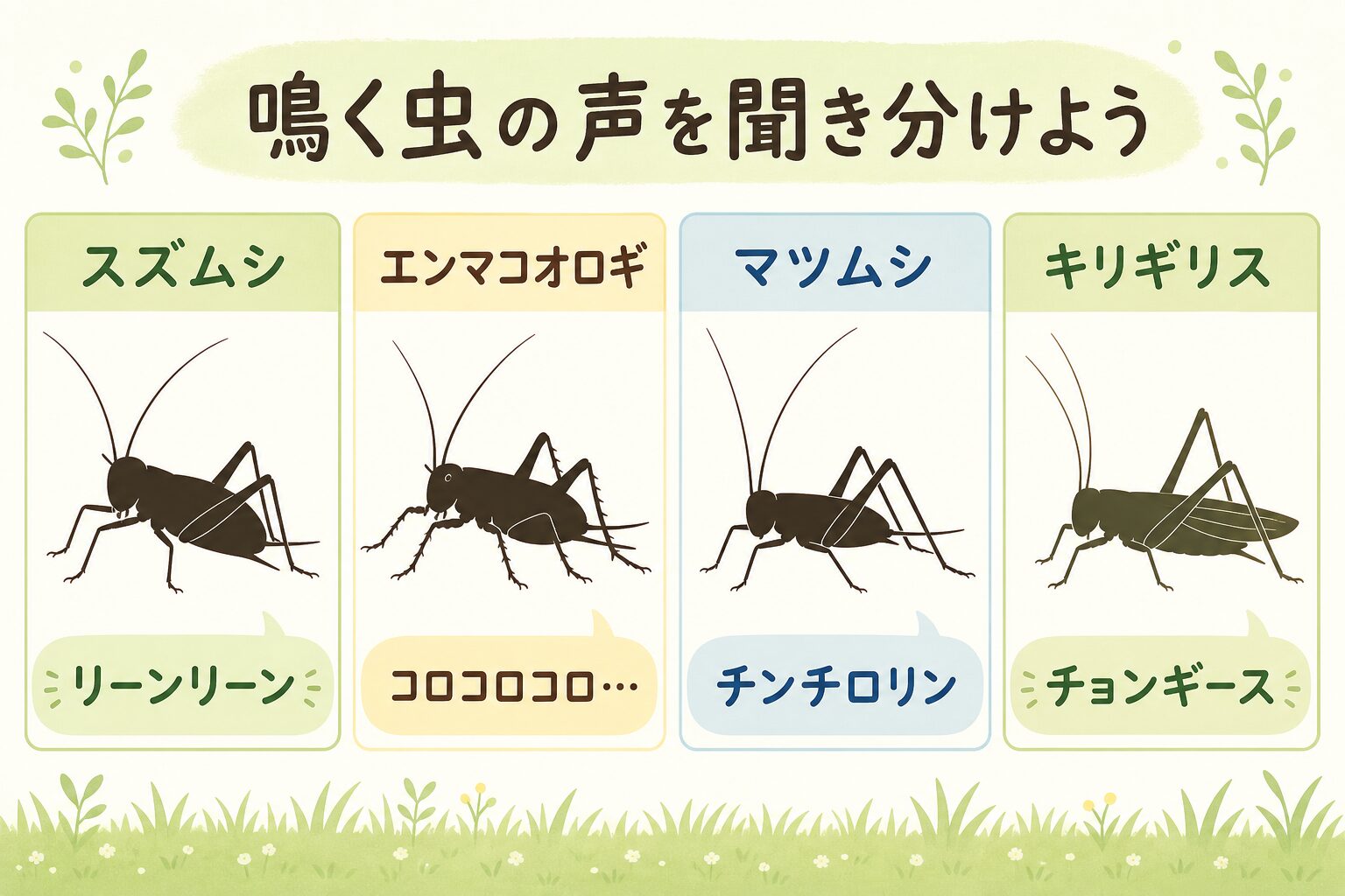 鳴く虫の声を聞き分けようを示す図解