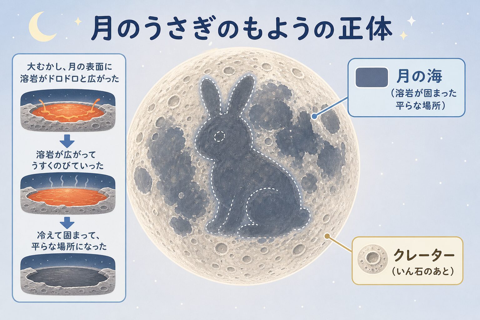 月のうさぎのもようの正体を示す図解