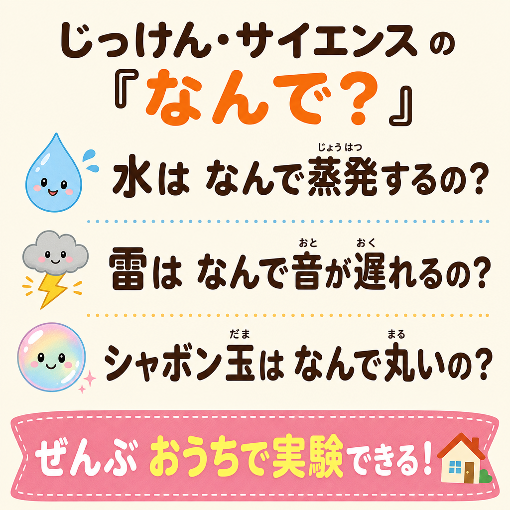 じっけん・サイエンスの「なんで?」3つ：水の蒸発・雷・シャボン玉